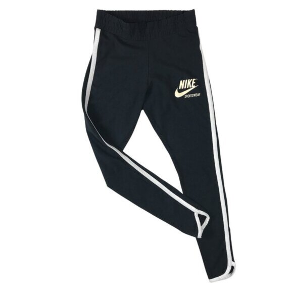 NIKE SPORTSWEAR Black Side Stripe Cotton Leggings SMALL - Picture 2 of 6